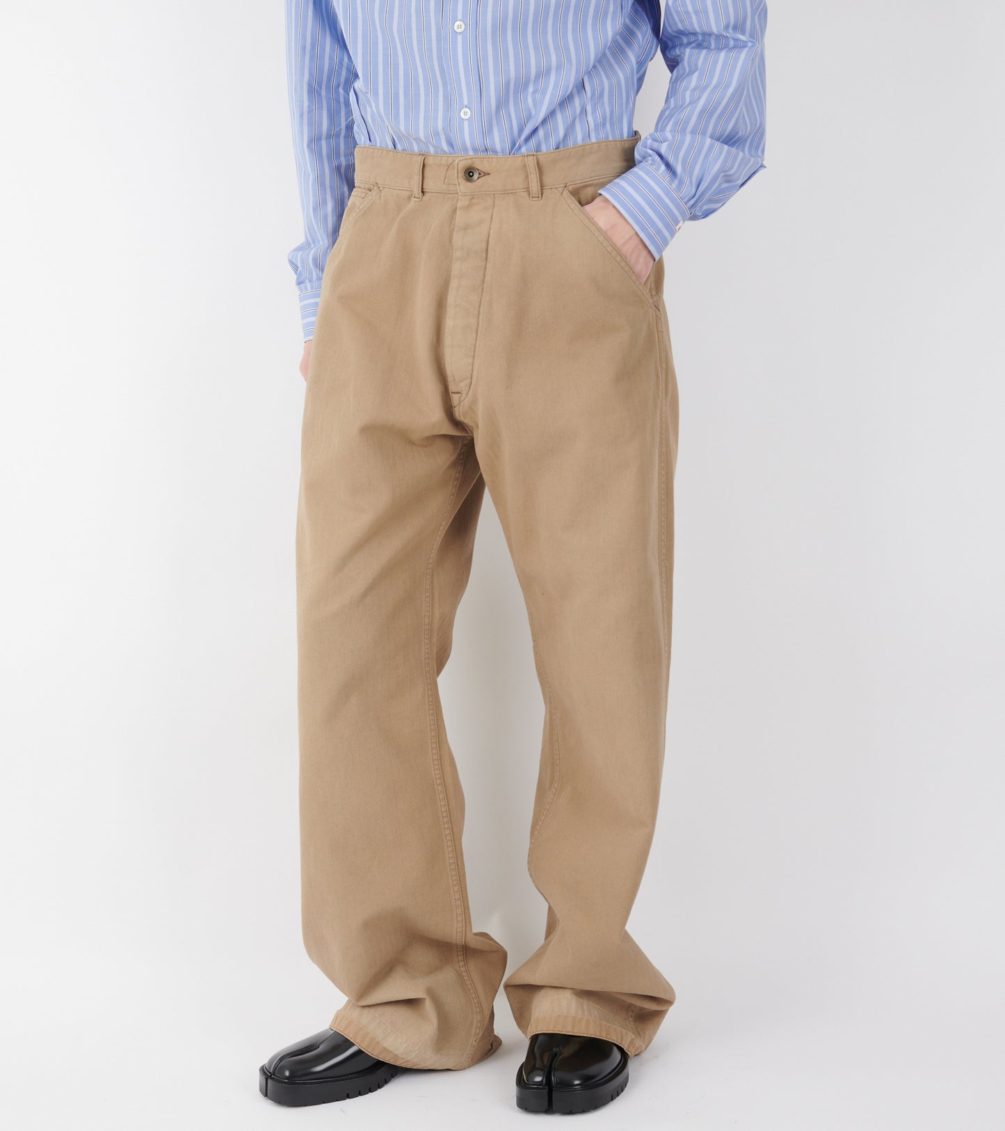 Striped Canvas Pants Beige