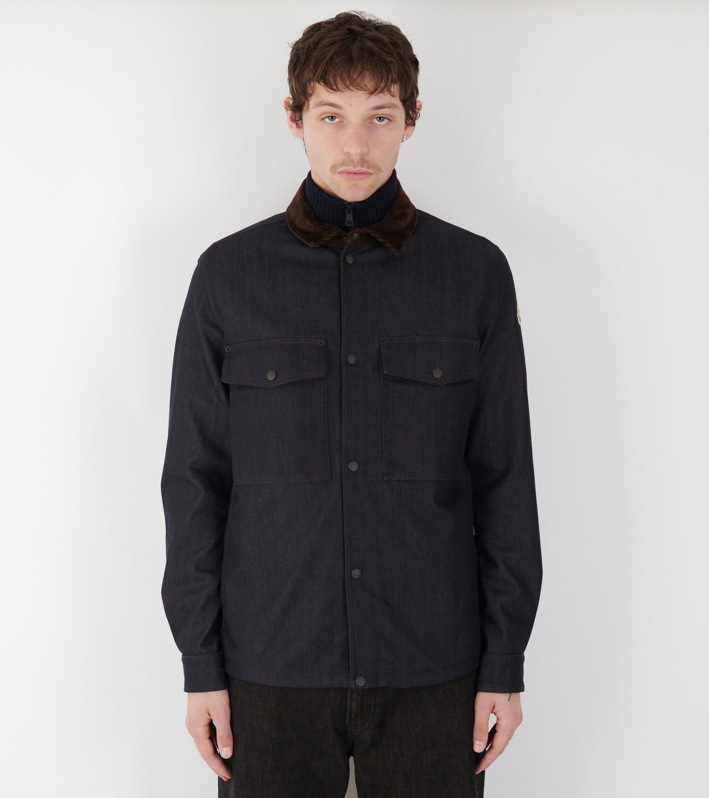 Denim Corduroy Trimmed Shirt Jacket Dark Blue