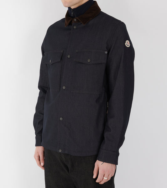 Denim Corduroy Trimmed Shirt Jacket Dark Blue
