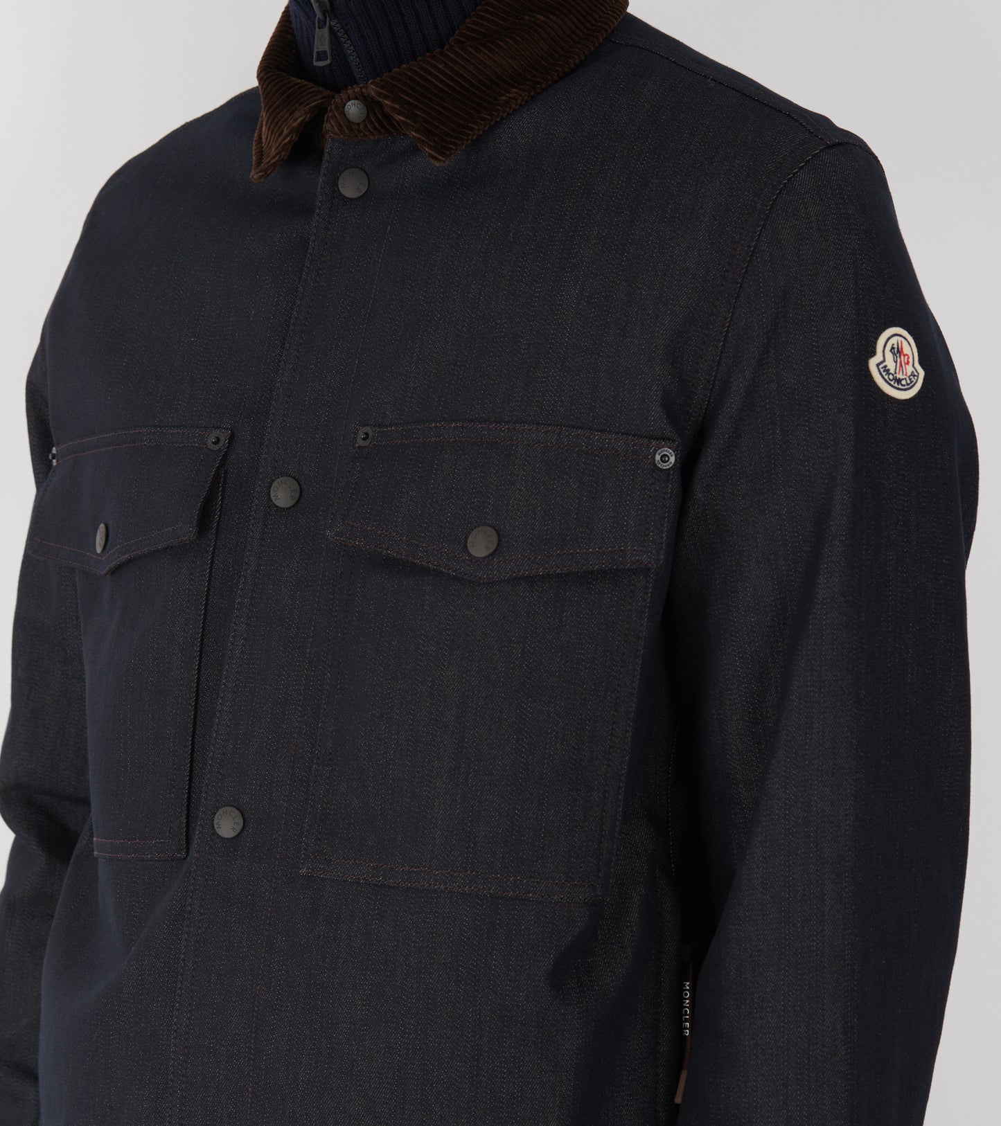 Denim Corduroy Trimmed Shirt Jacket Dark Blue