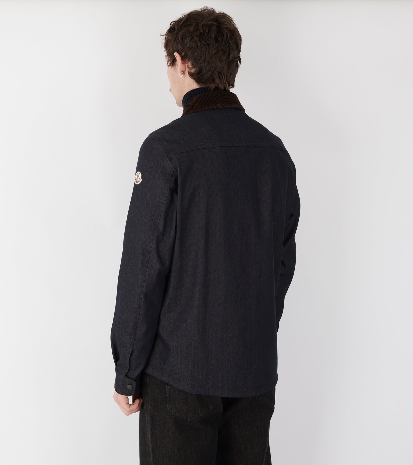 Denim Corduroy Trimmed Shirt Jacket Dark Blue