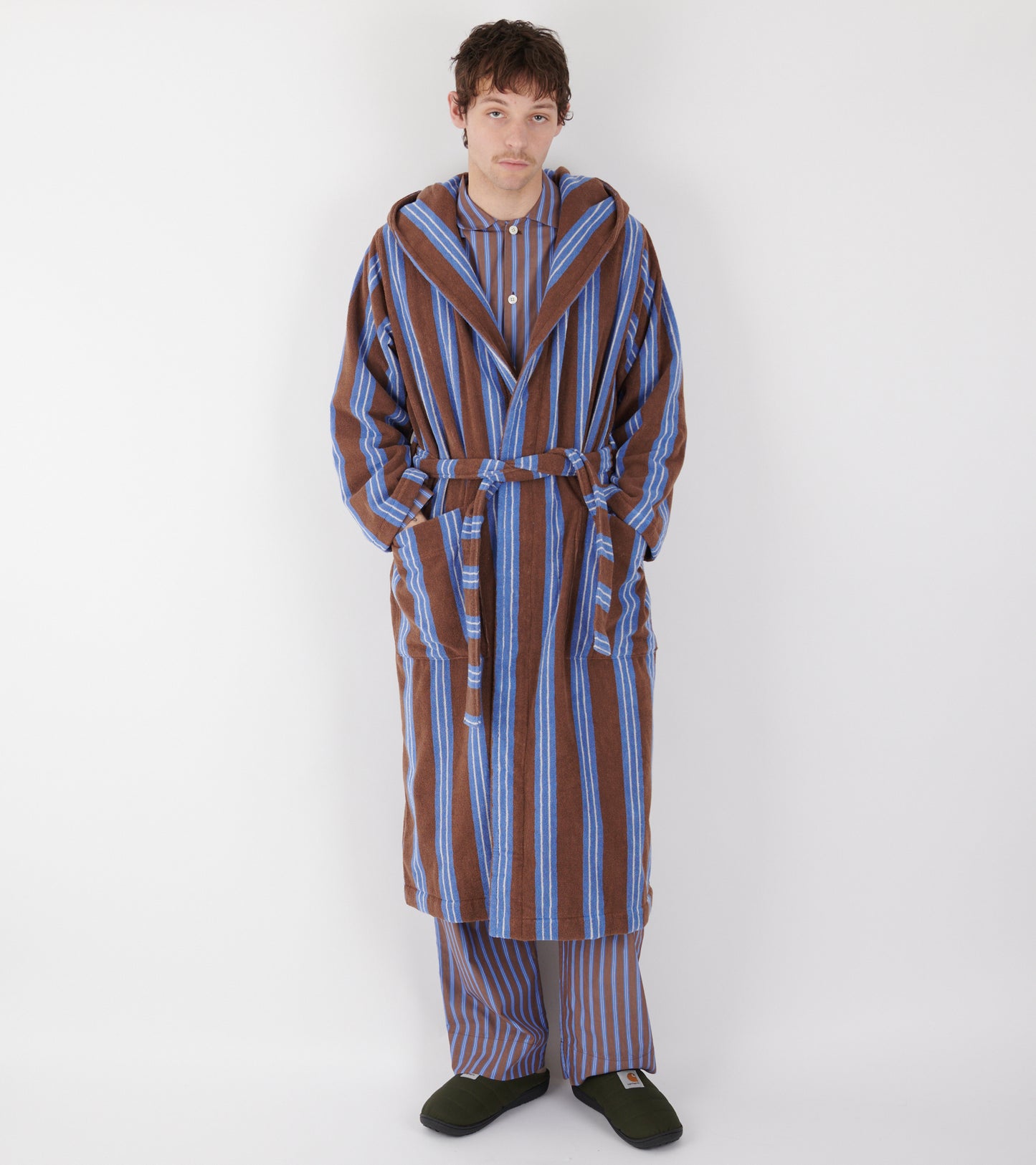 Hooded Bathrobe Chestnut Stripes