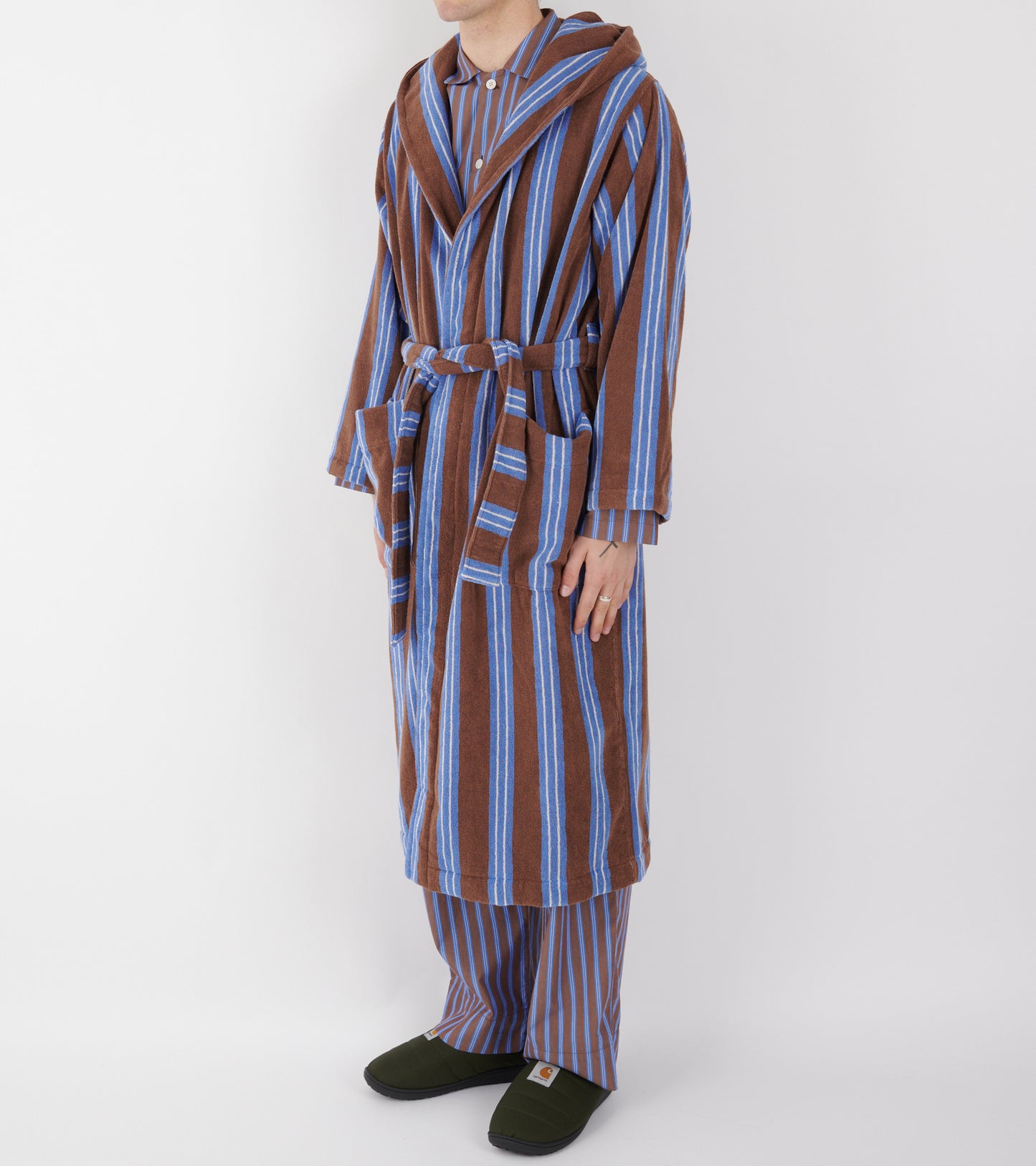 Hooded Bathrobe Chestnut Stripes