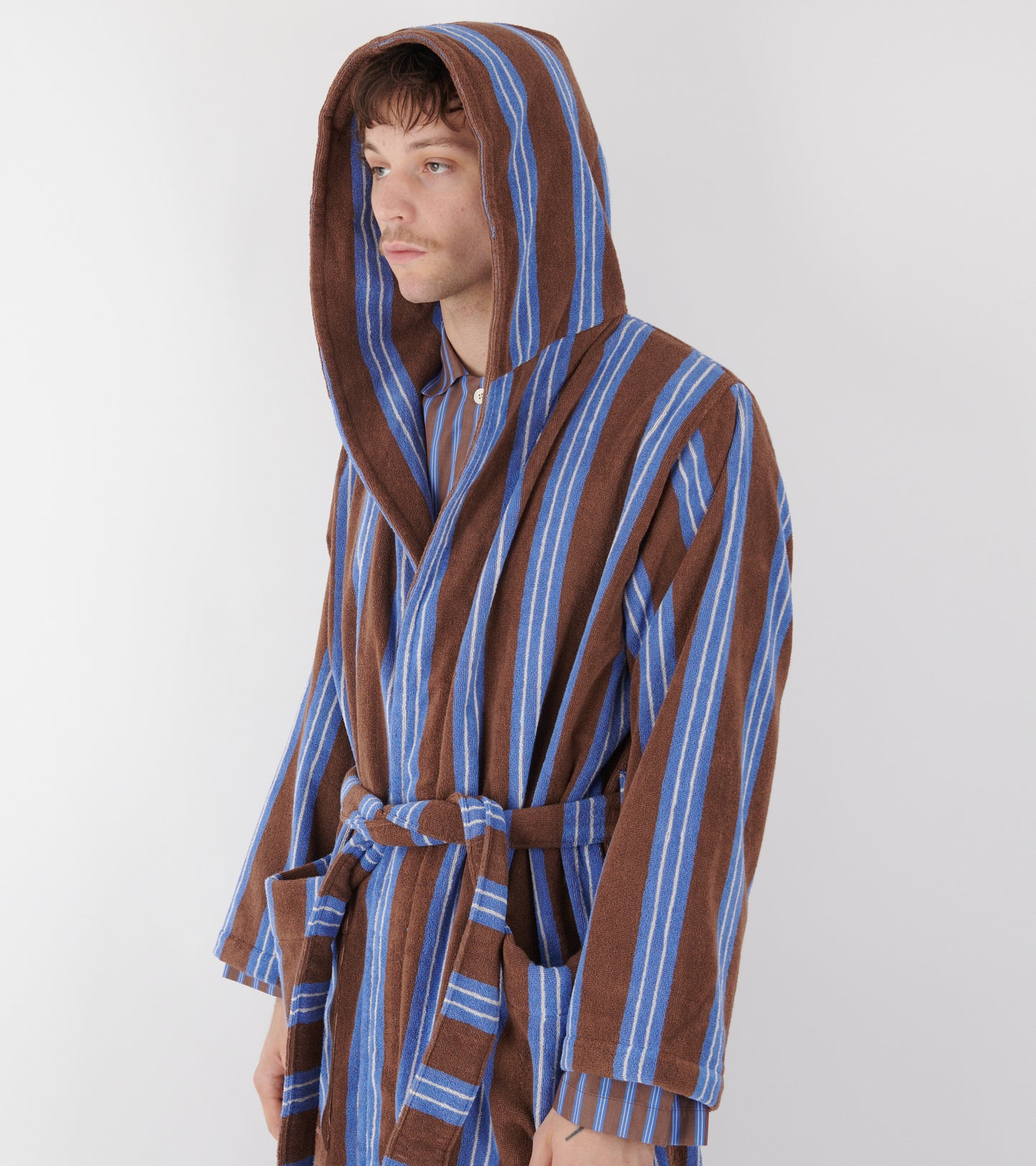 Hooded Bathrobe Chestnut Stripes