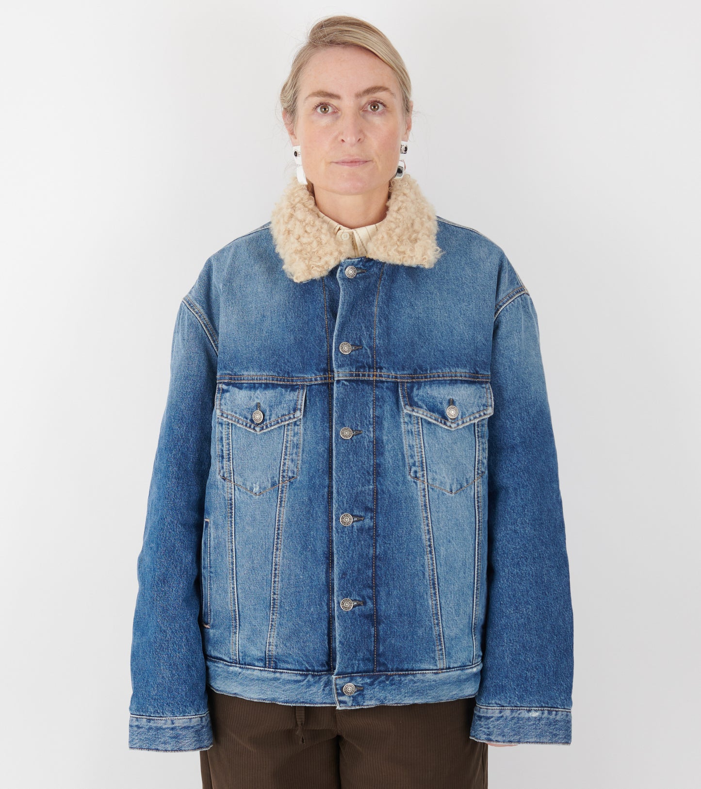 Denim Shearling Jacket Mid Blue