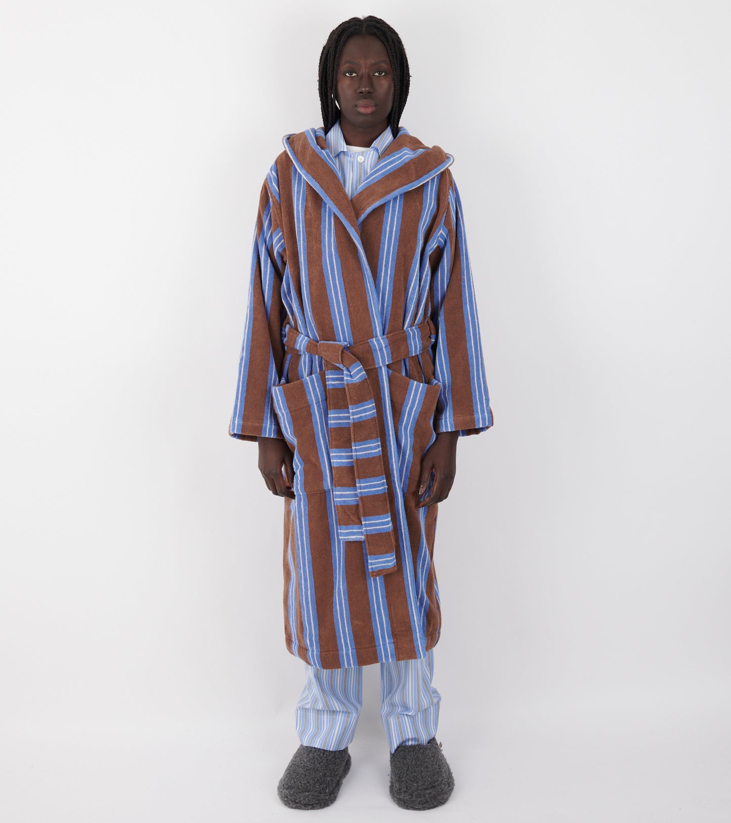 Hooded Bathrobe Chestnut Stripes