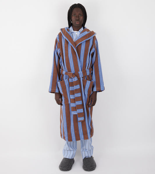 Hooded Bathrobe Chestnut Stripes