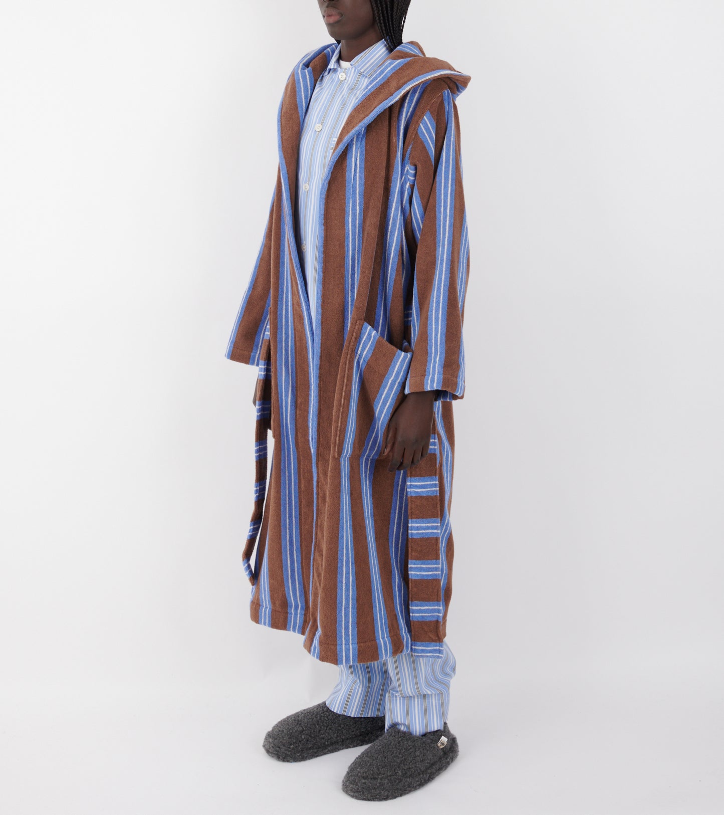 Hooded Bathrobe Chestnut Stripes