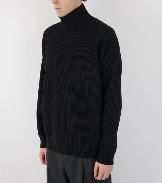Super Fine Wool Rib Knit Turtle Black