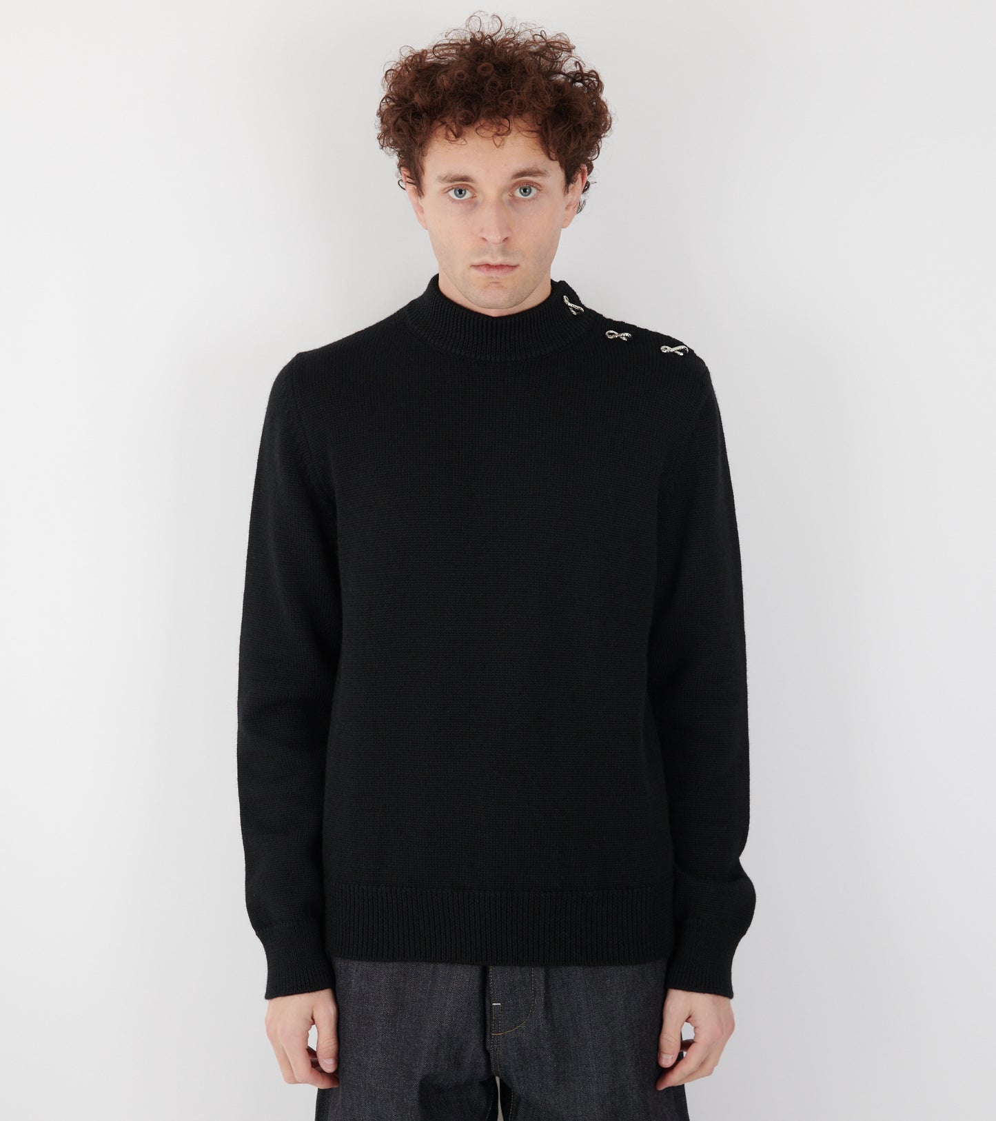 Heavy Wool Silver Rings Knit Black