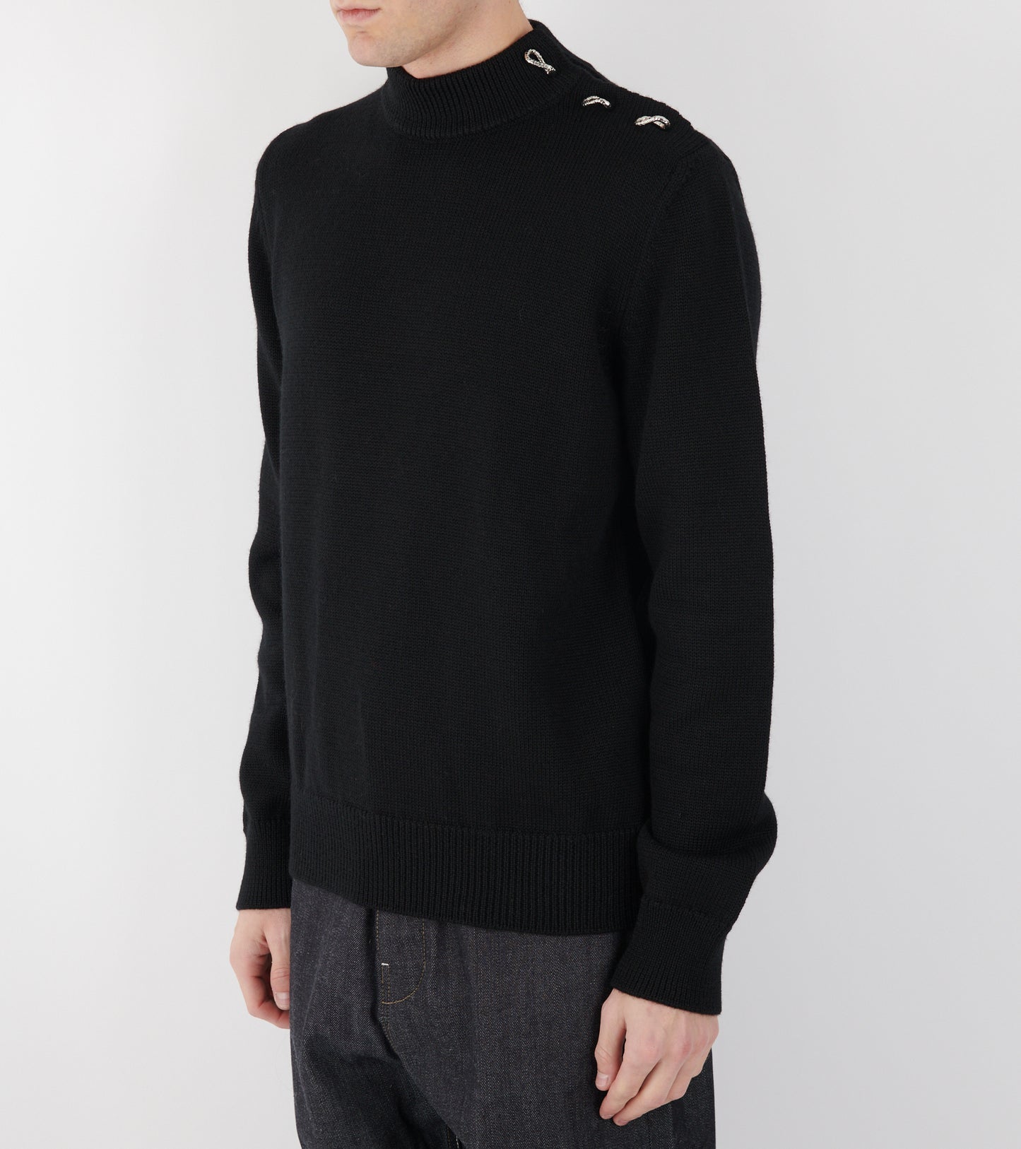 Heavy Wool Silver Rings Knit Black