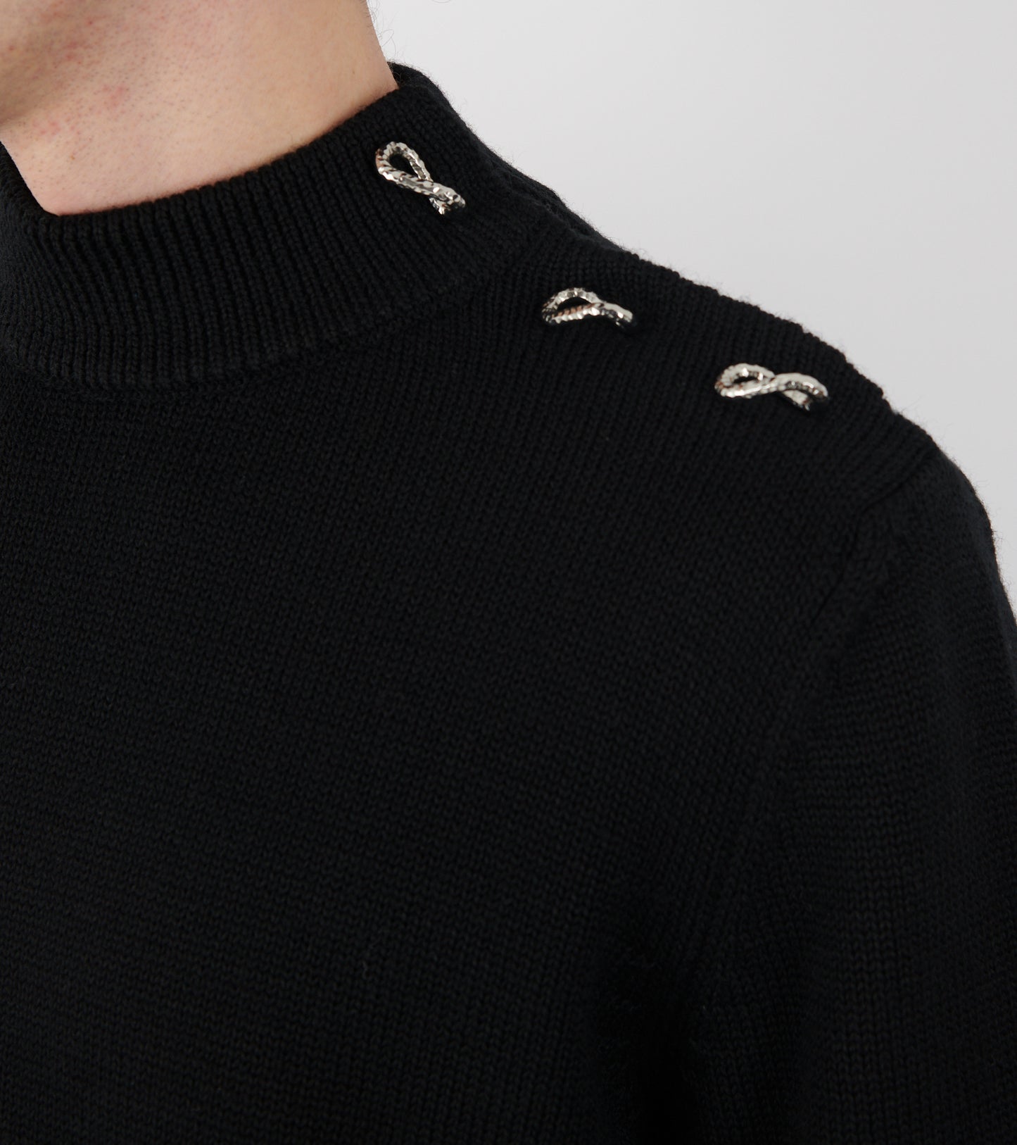 Heavy Wool Silver Rings Knit Black