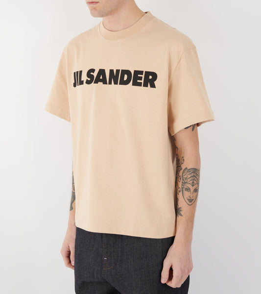 Stiff Lightweight Cotton Jersey Logo T-shirt Beige