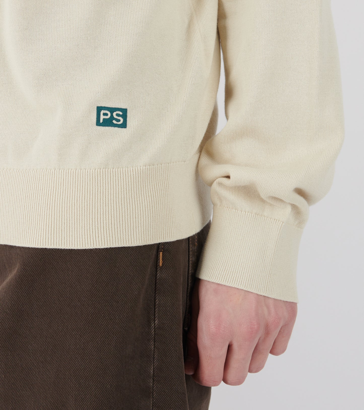 L/S Knit Polo Off-white/Forest Green
