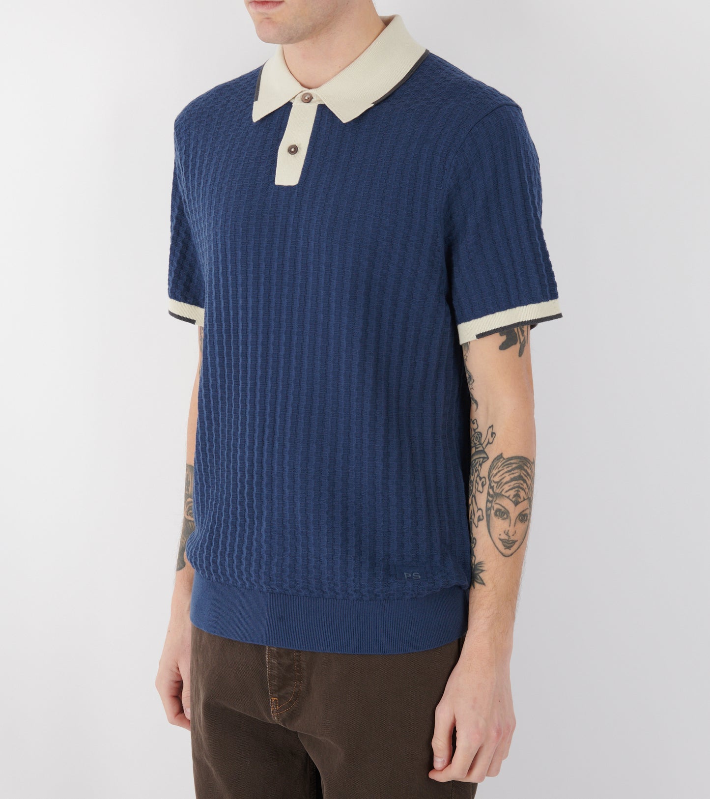 S/S Knit Polo Navy/Beige