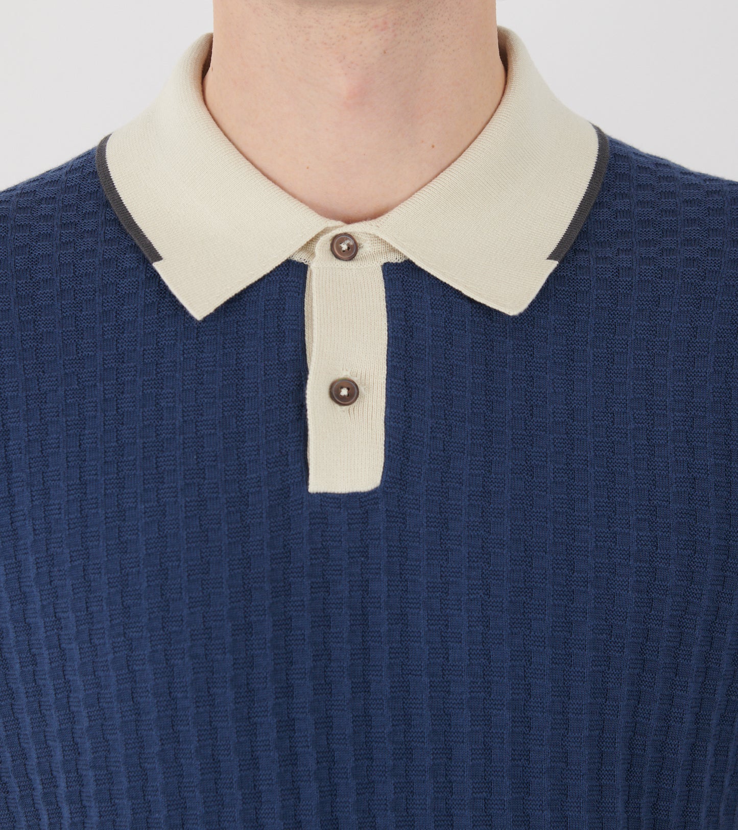 S/S Knit Polo Navy/Beige