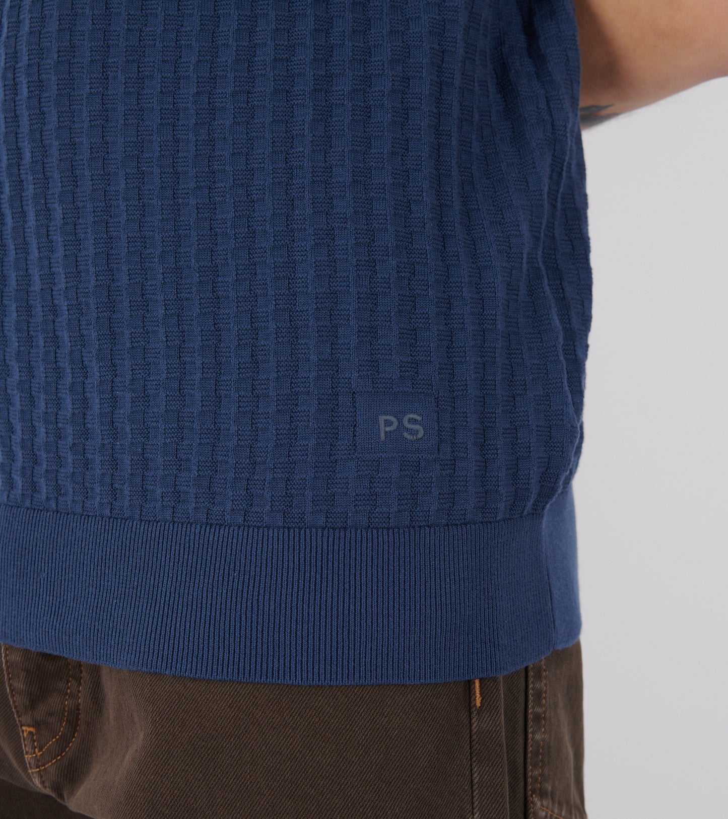 S/S Knit Polo Navy/Beige