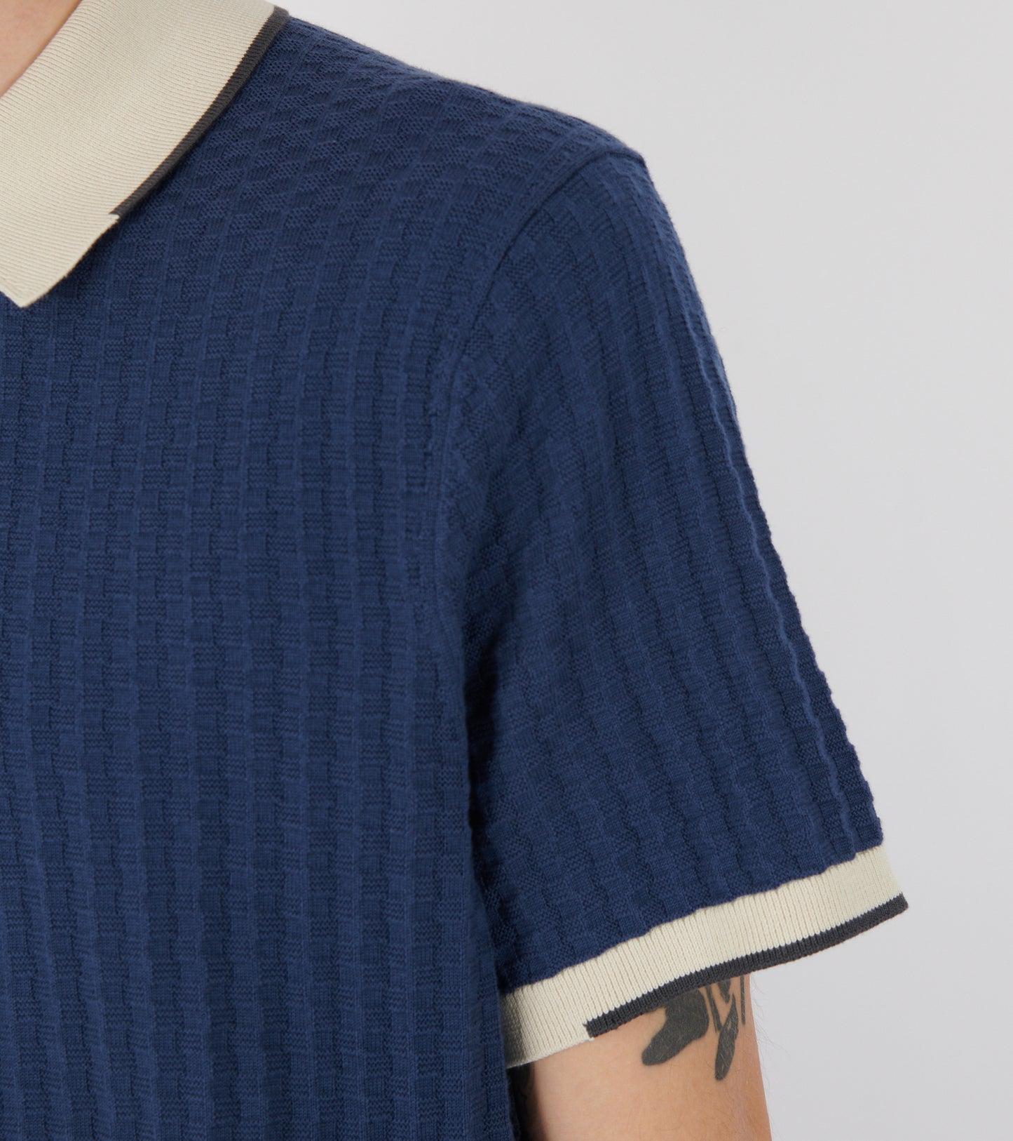 S/S Knit Polo Navy/Beige
