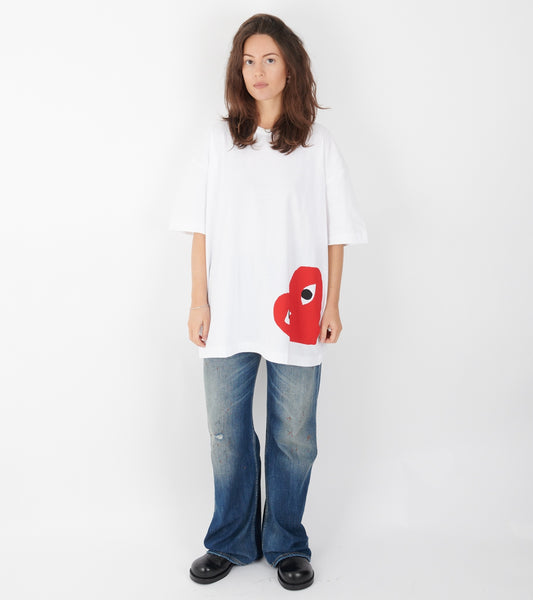 U Oversize Big Red Low Heart T-shirt White