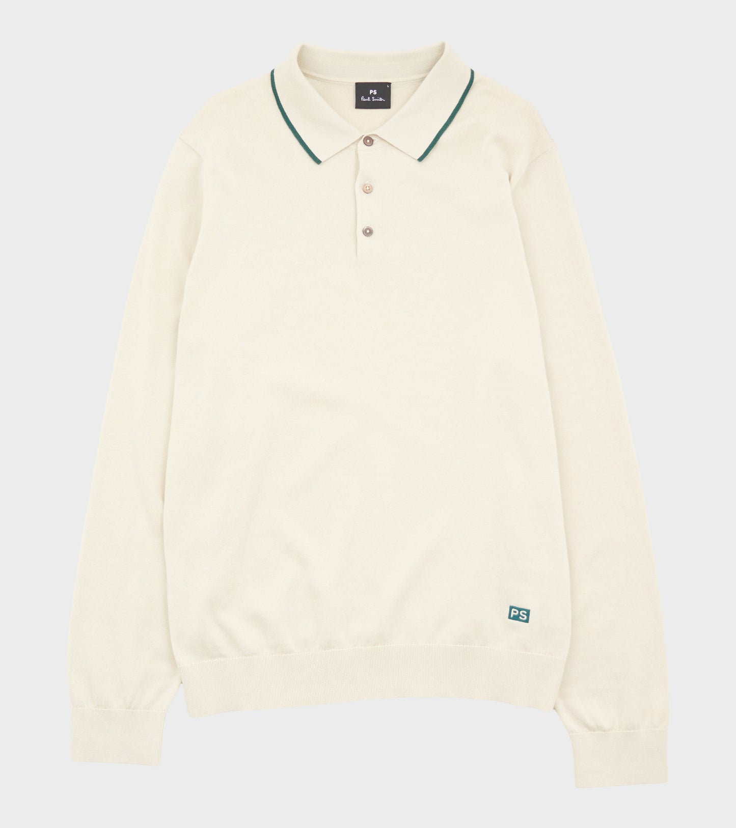 L/S Knit Polo Off-white/Forest Green