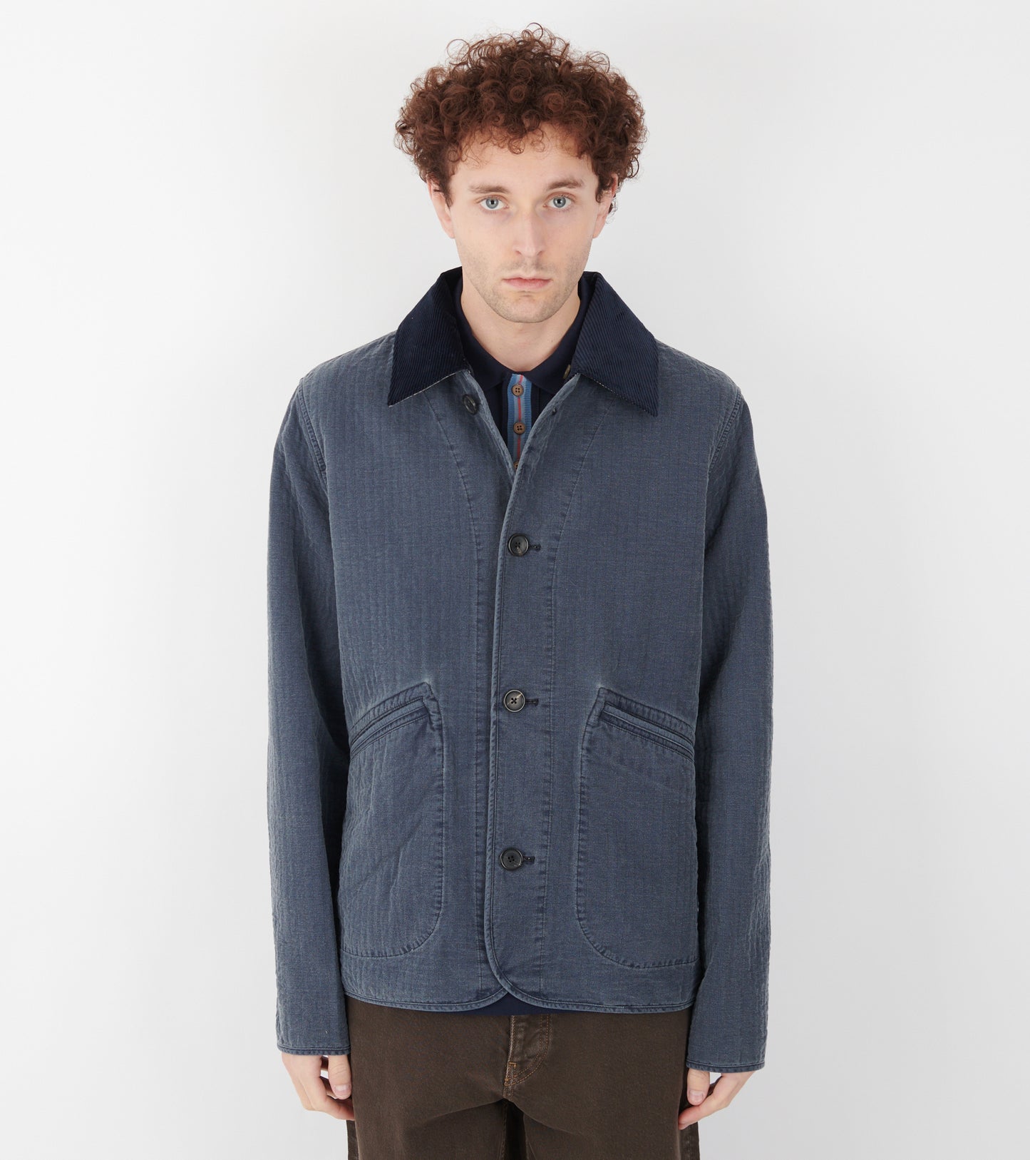 Self-Quilted Cotton Jacket Washed Indigo