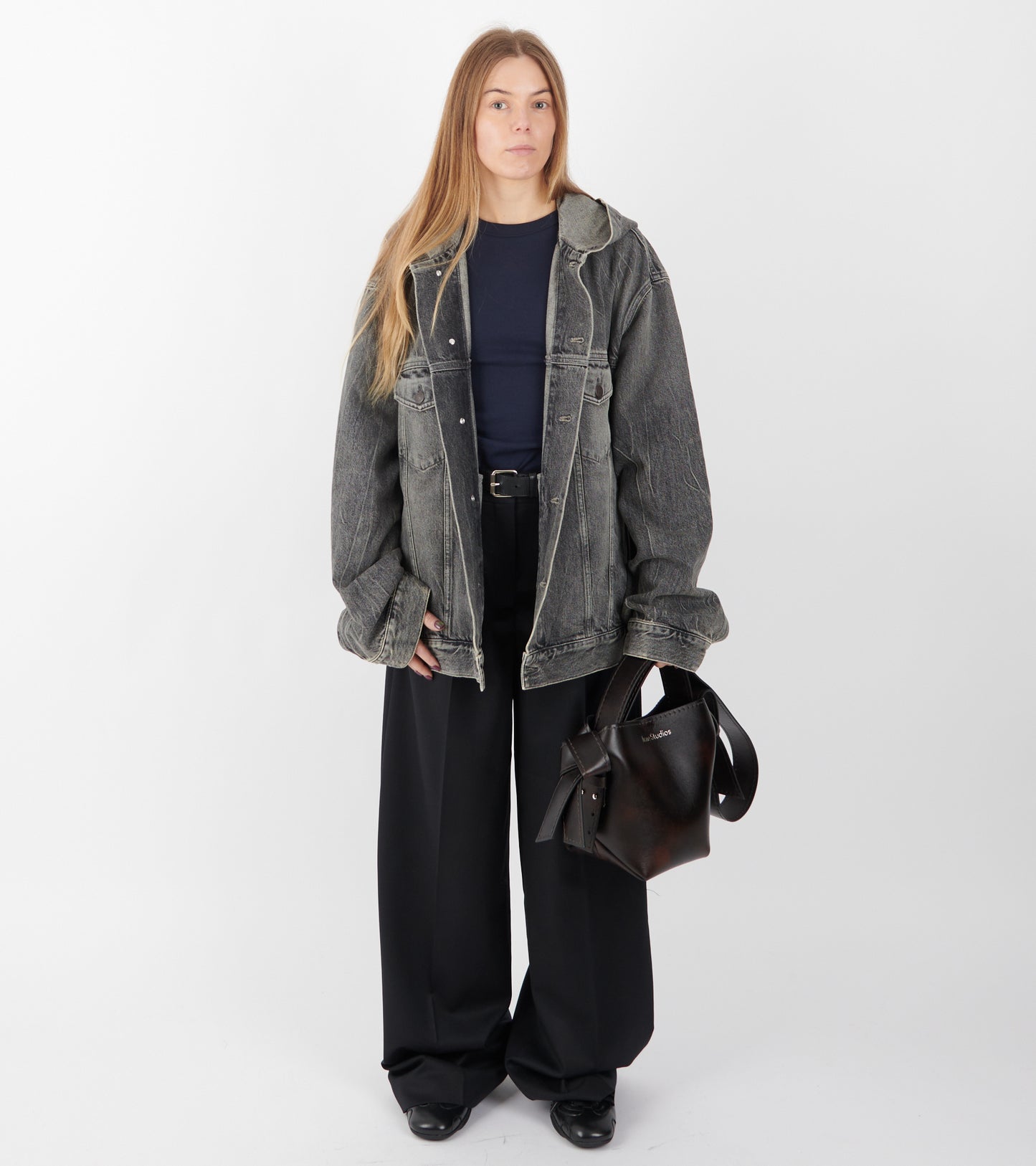 Hooded Denim Jacket Washed Black