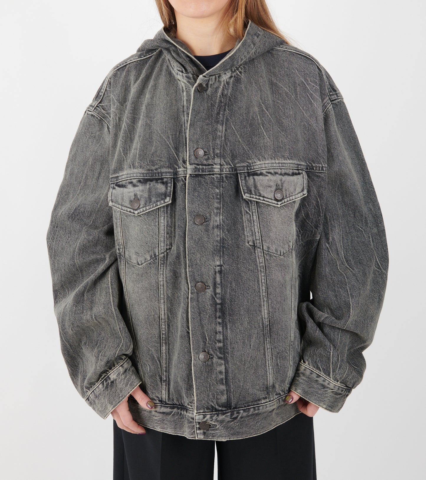 Hooded Denim Jacket Washed Black