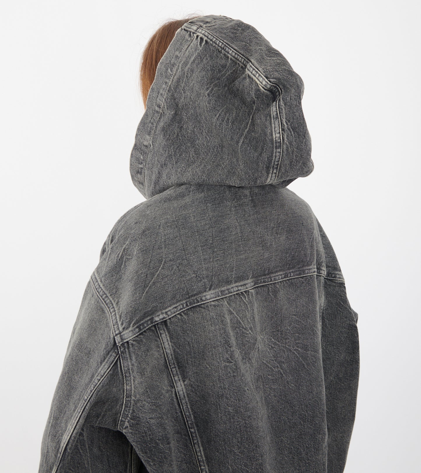 Hooded Denim Jacket Washed Black