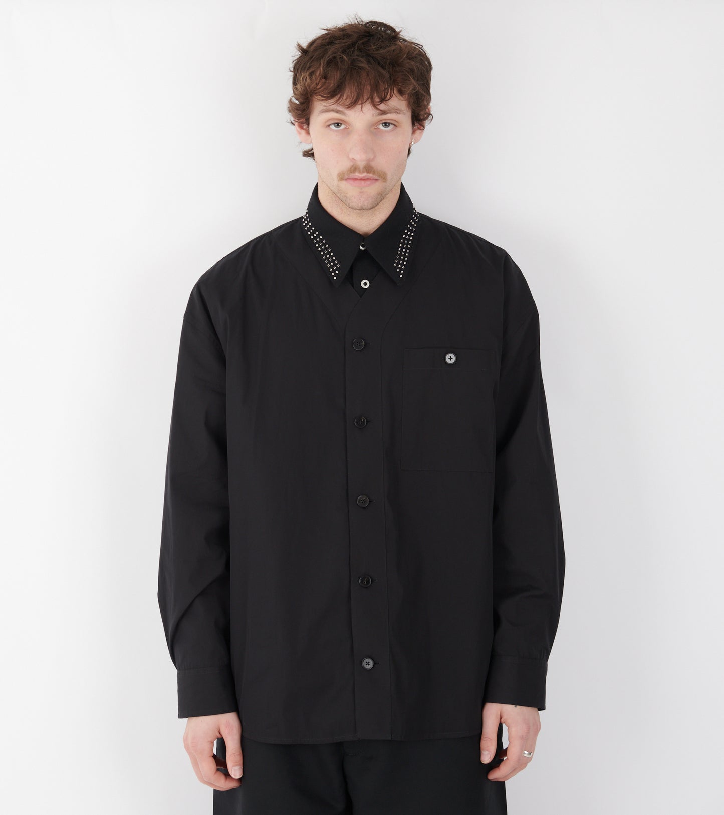 Cotton Poplin V-neck Shirt Black