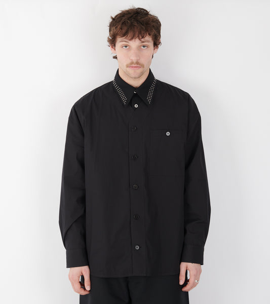 Cotton Poplin V-neck Shirt Black