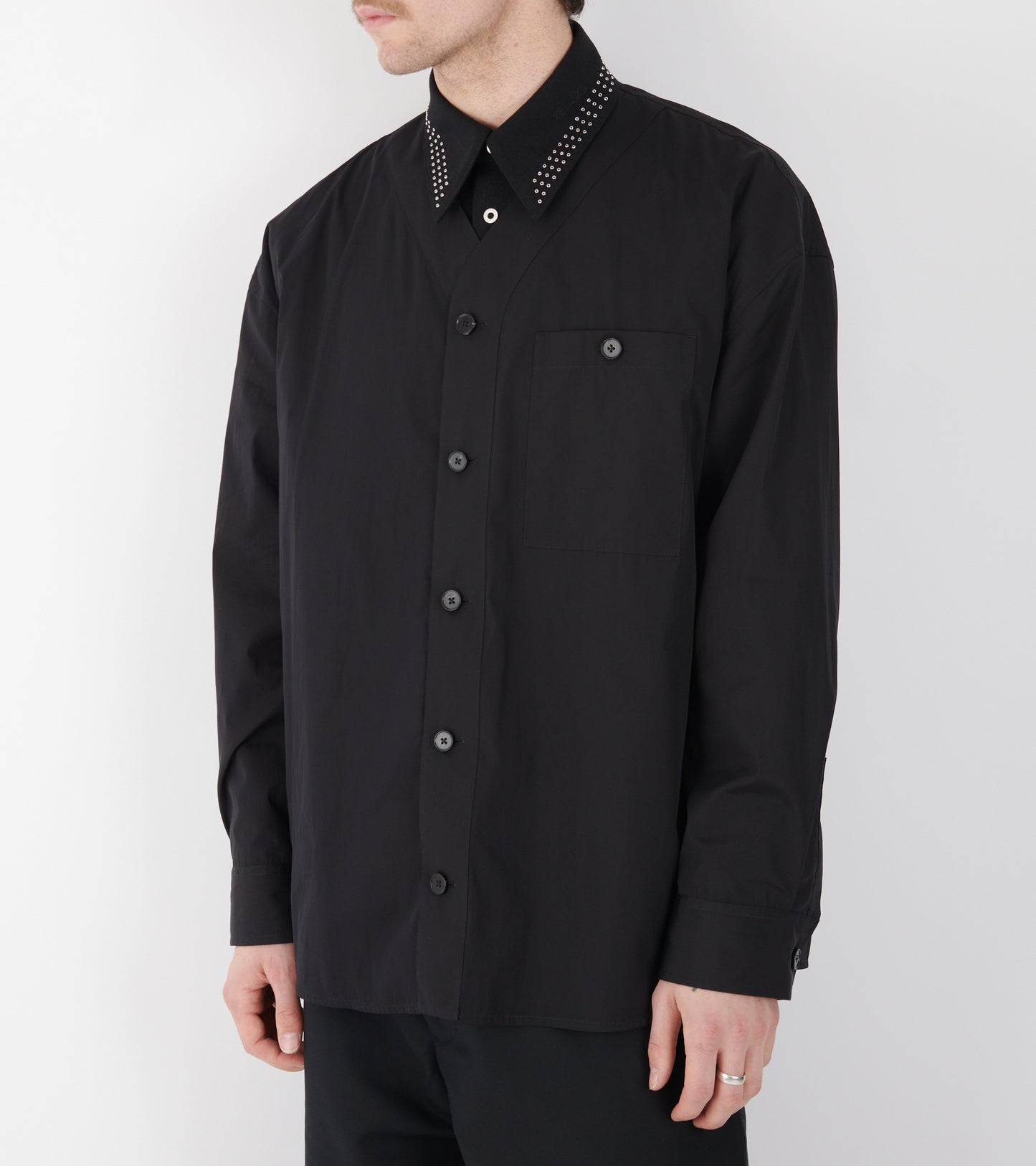 Cotton Poplin V-neck Shirt Black