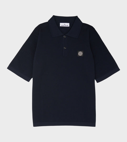 Cotton Knit Waffle S/S Polo Navy