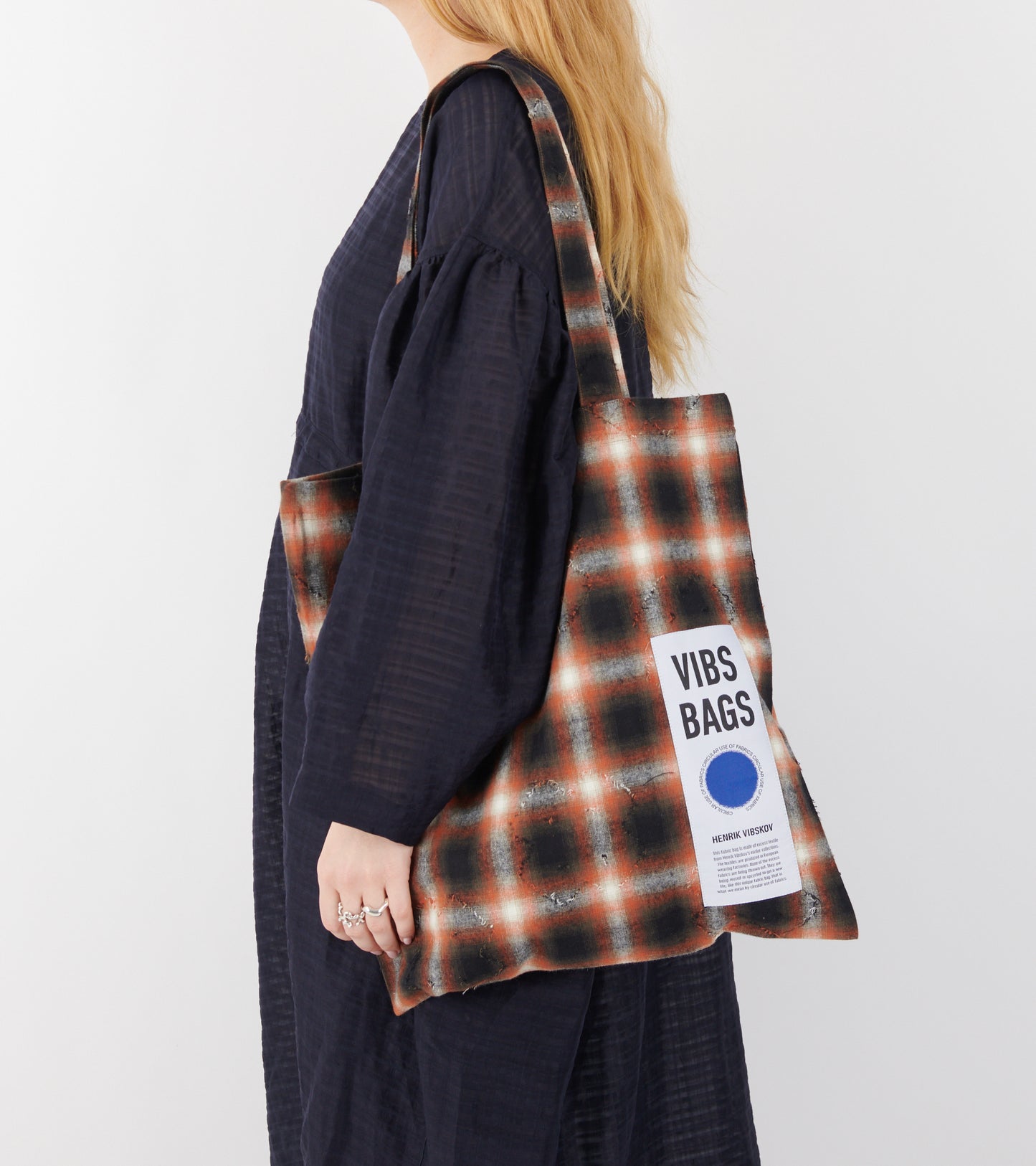 Vibs Upcycled Tote Bag Black Red Punch Checks