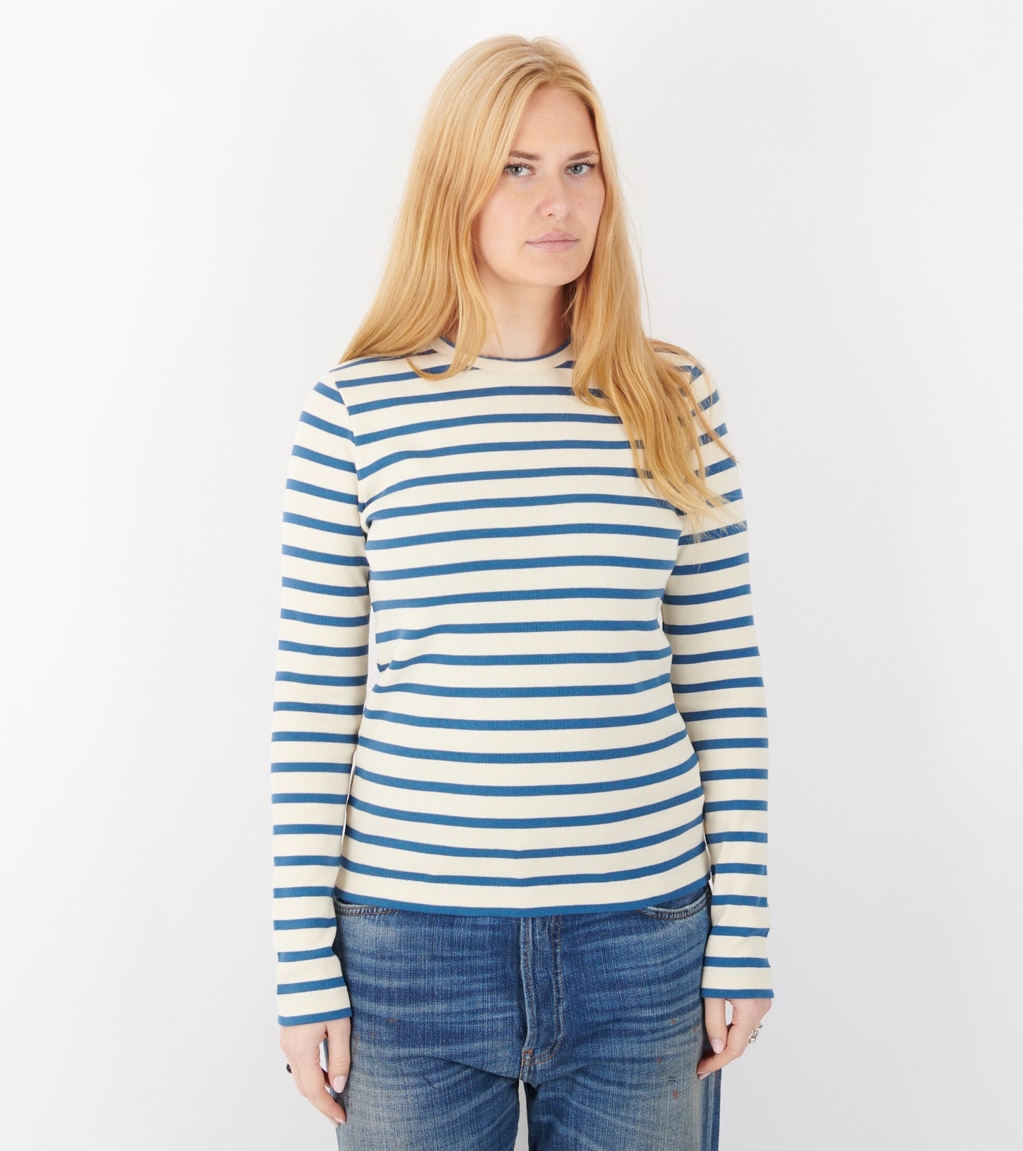 Ribbed Cotton Jersey Stripe L/S T-shirt Cornsilk