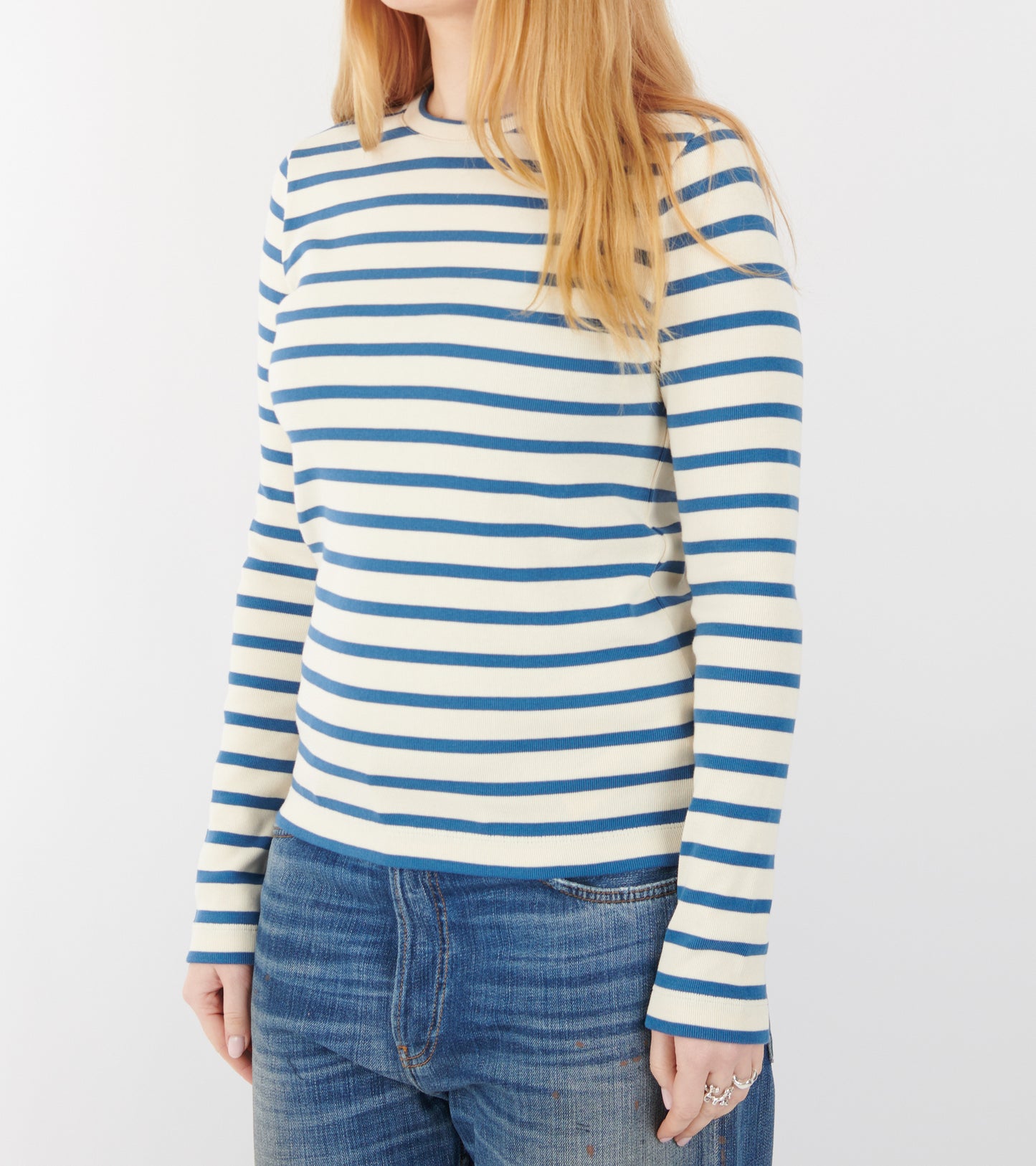 Ribbed Cotton Jersey Stripe L/S T-shirt Cornsilk