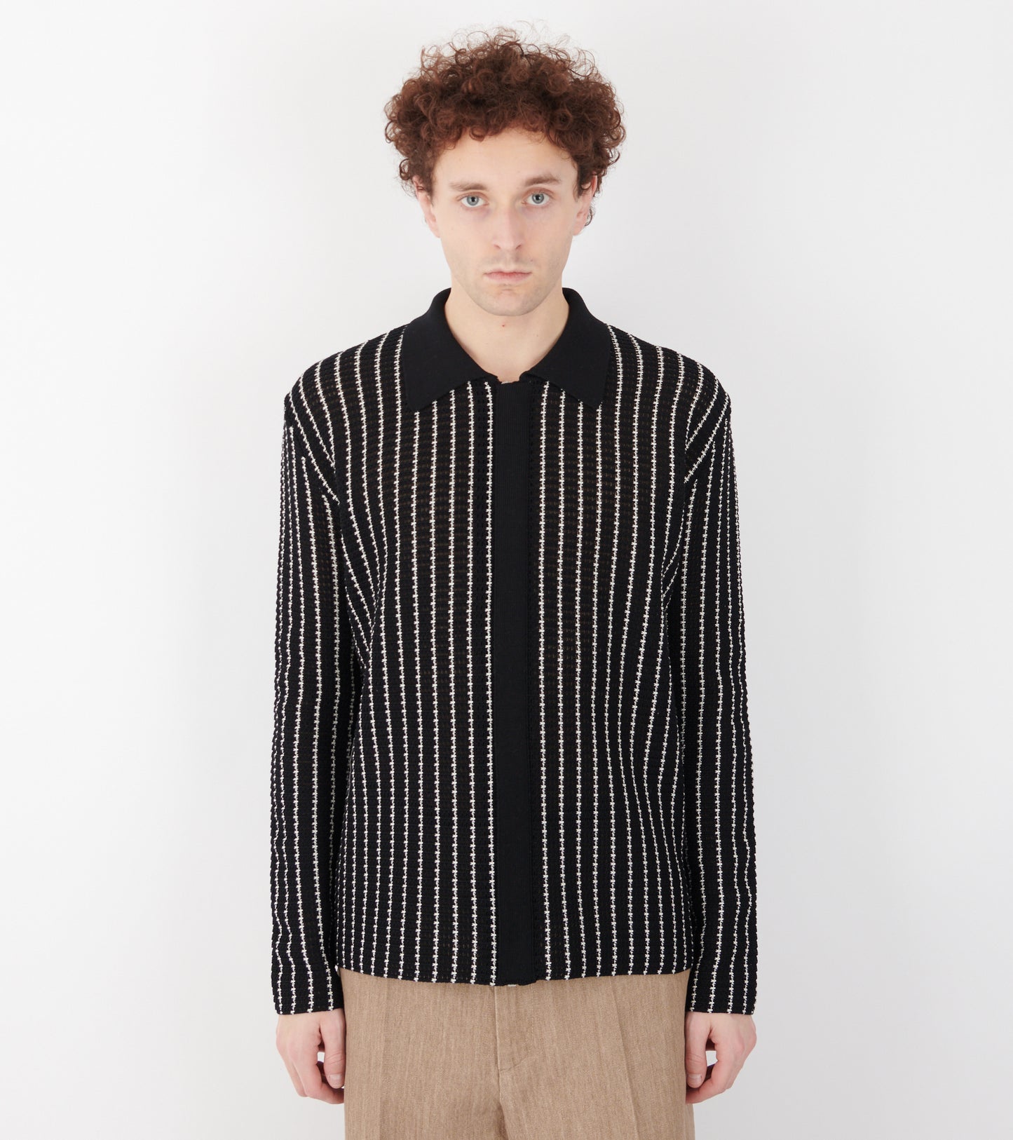 Cotton Lace Fine Stripe Knit City Black