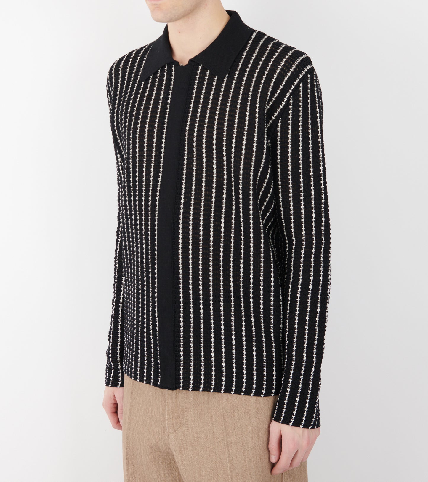 Cotton Lace Fine Stripe Knit City Black