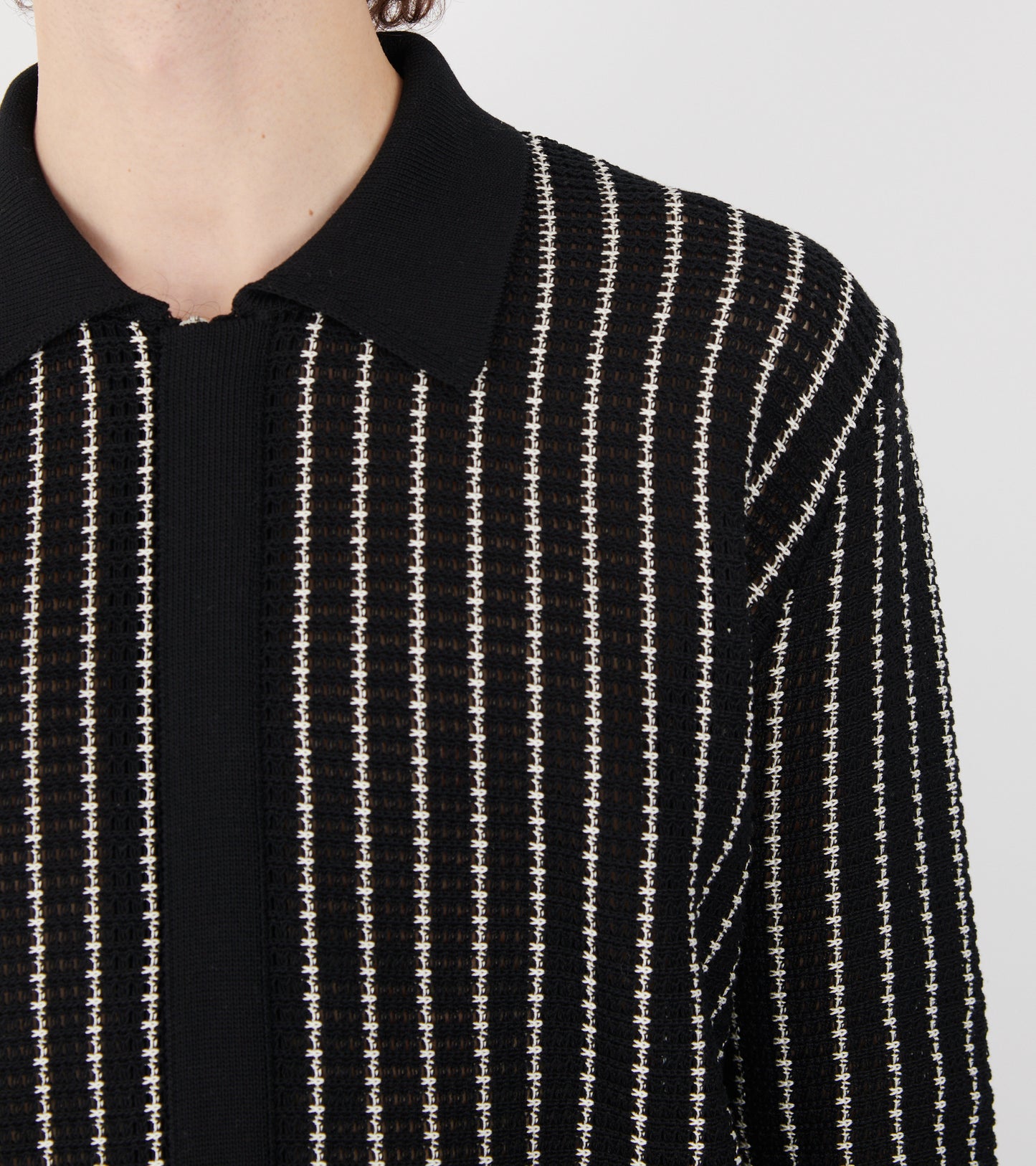 Cotton Lace Fine Stripe Knit City Black