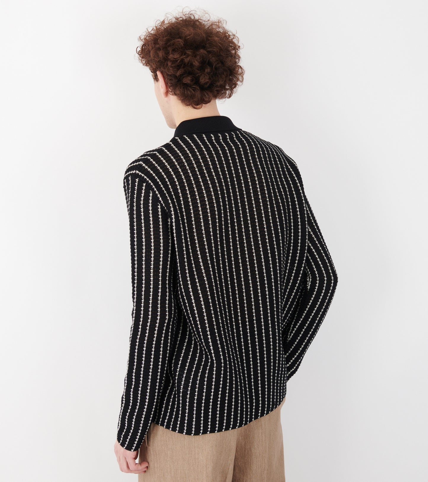 Cotton Lace Fine Stripe Knit City Black