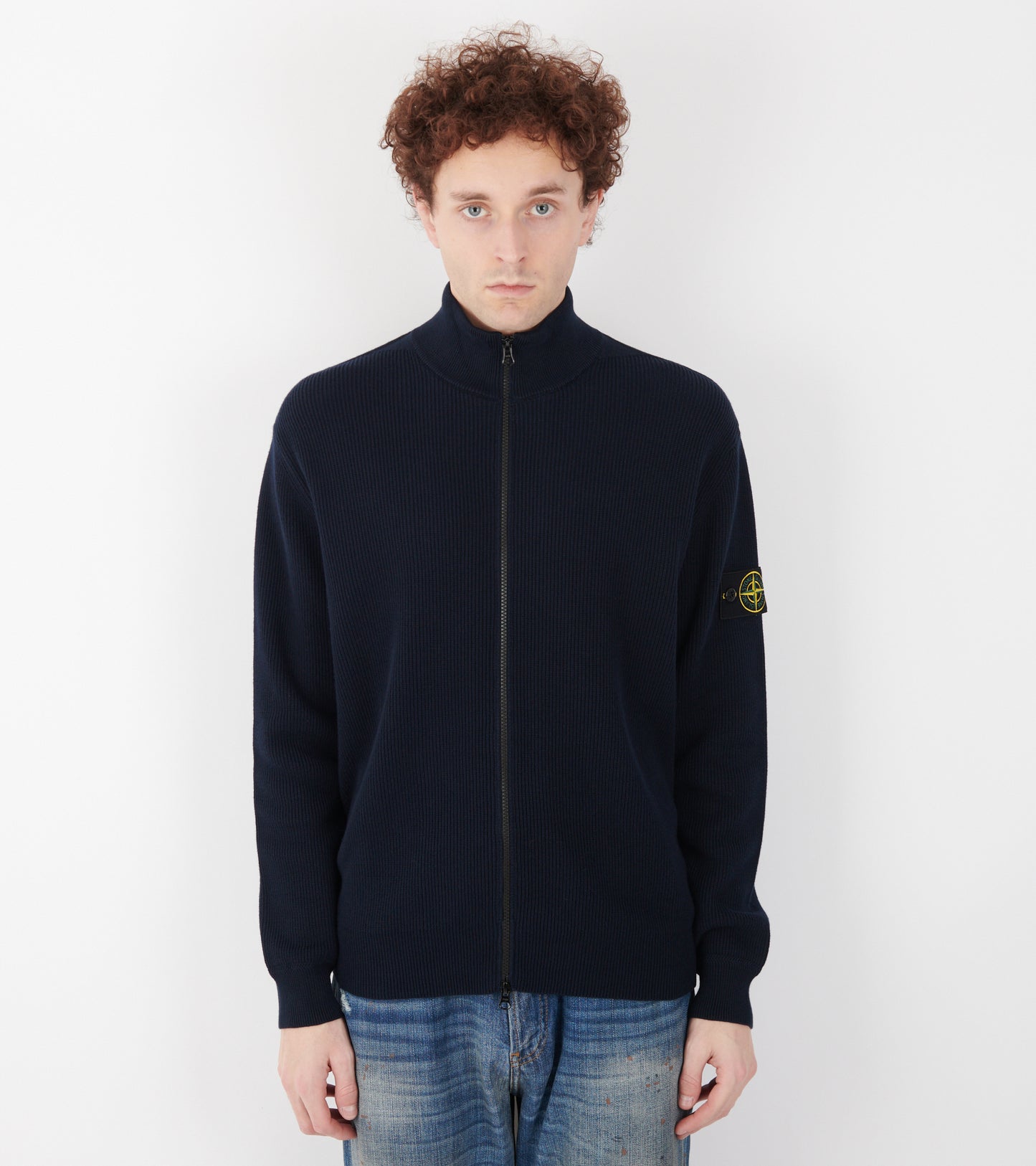 Cotton Knit Zip Cardigan Navy