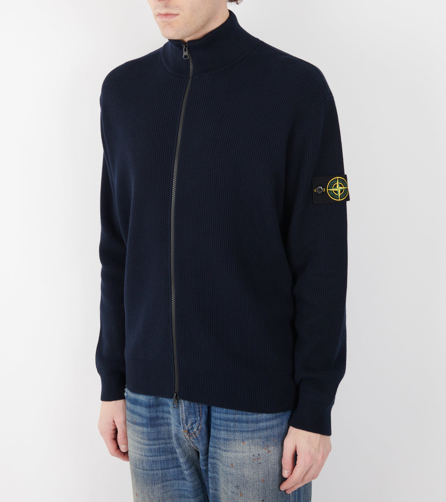 Cotton Knit Zip Cardigan Navy