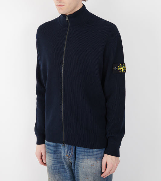 Cotton Knit Zip Cardigan Navy