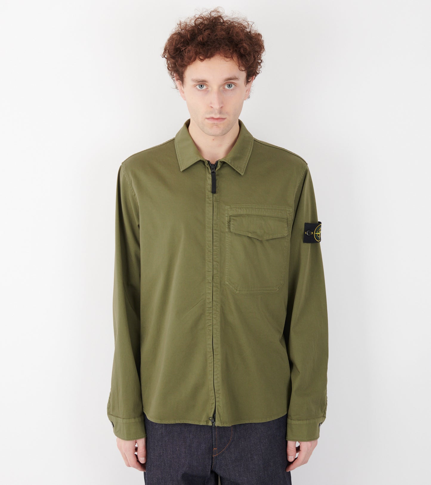 Cotton Zip Overshirt Olive