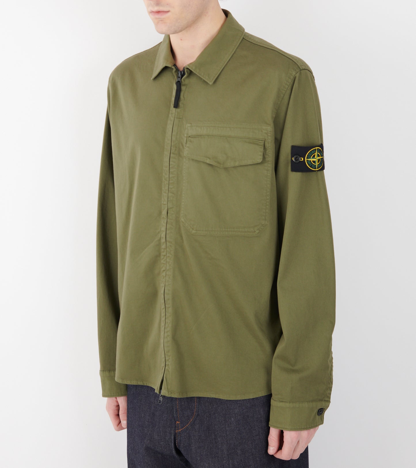 Cotton Zip Overshirt Olive