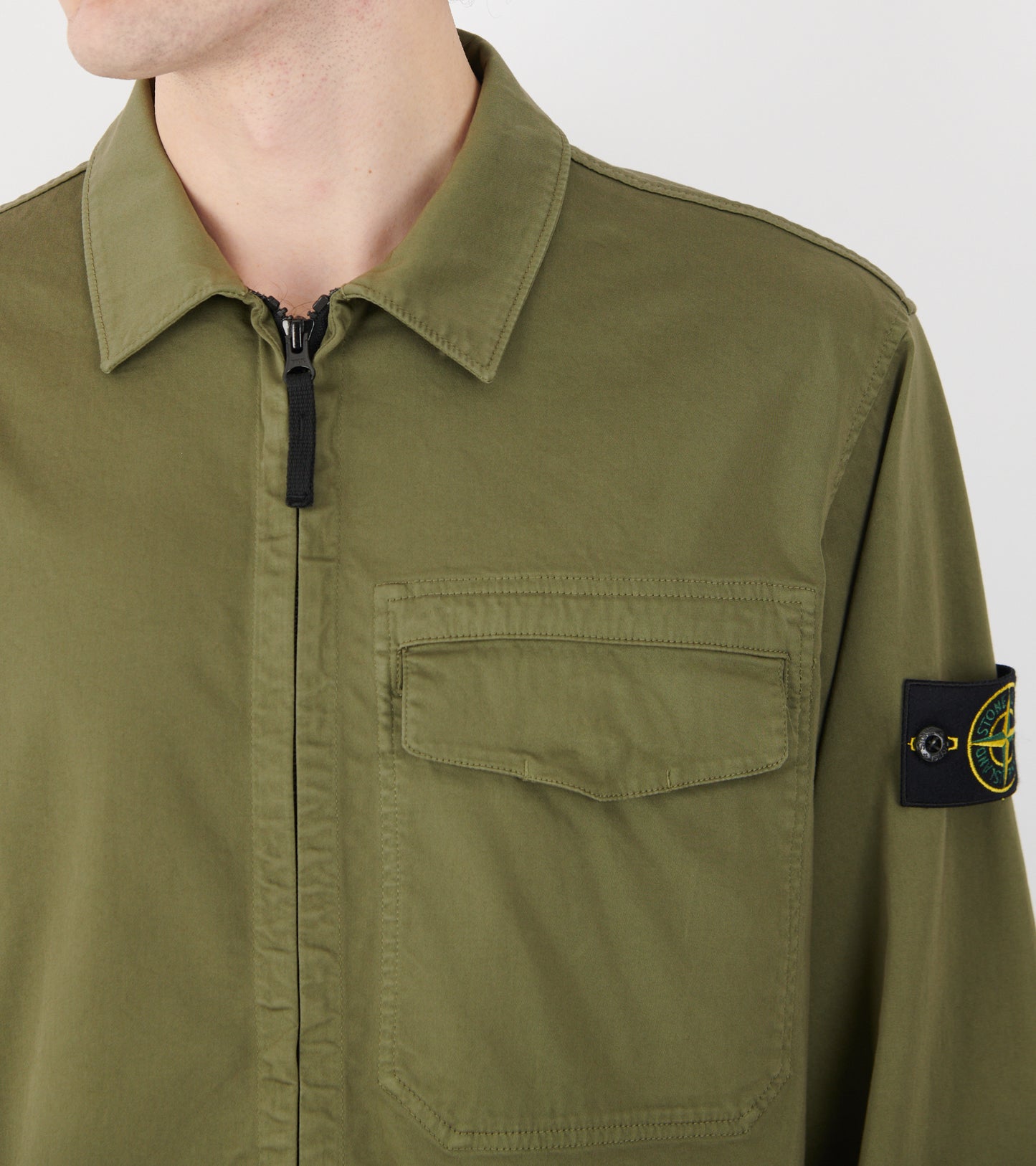 Cotton Zip Overshirt Olive