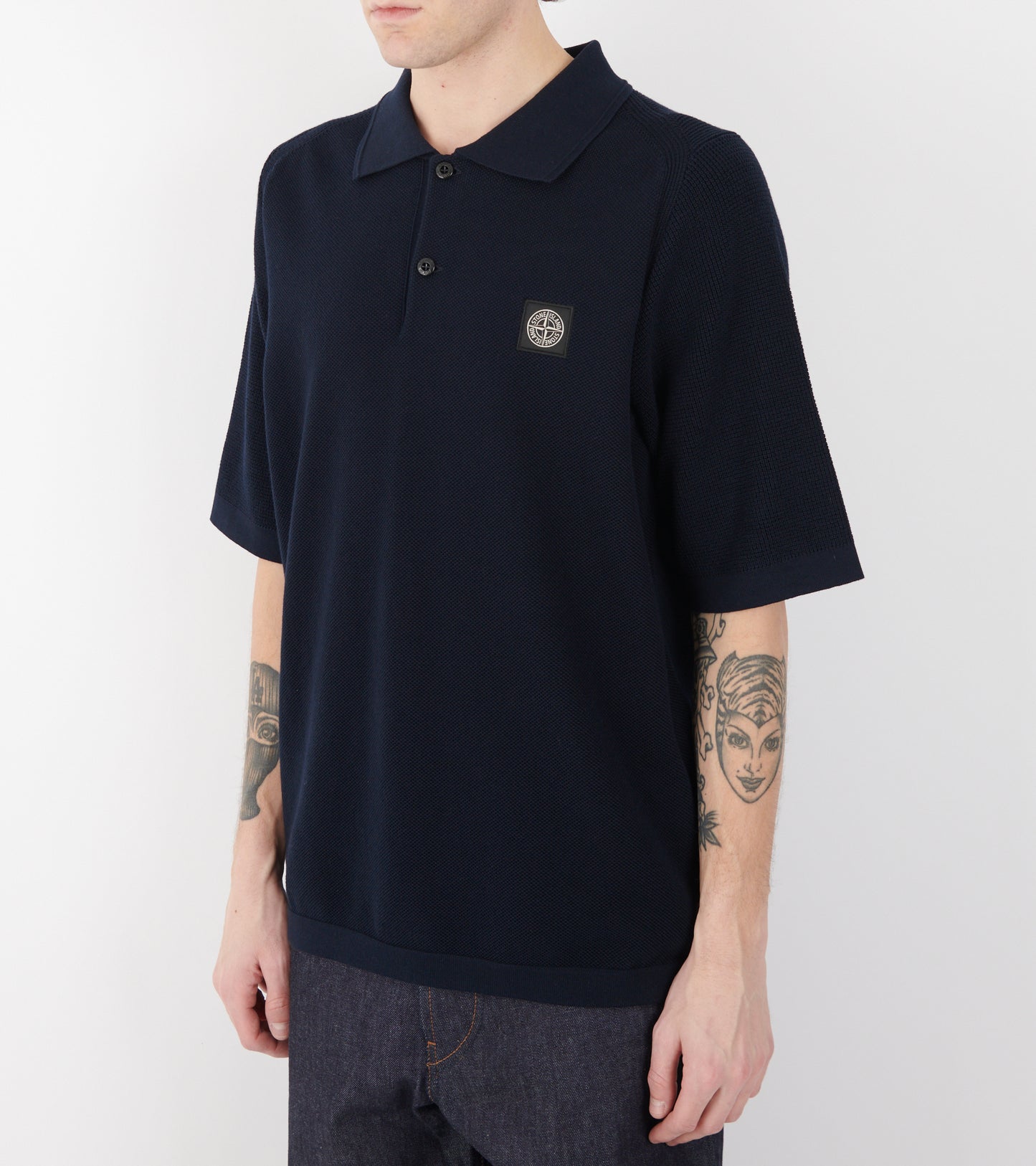 Cotton Knit Waffle S/S Polo Navy