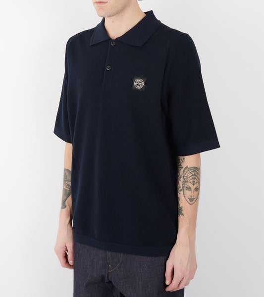 Cotton Knit Waffle S/S Polo Navy