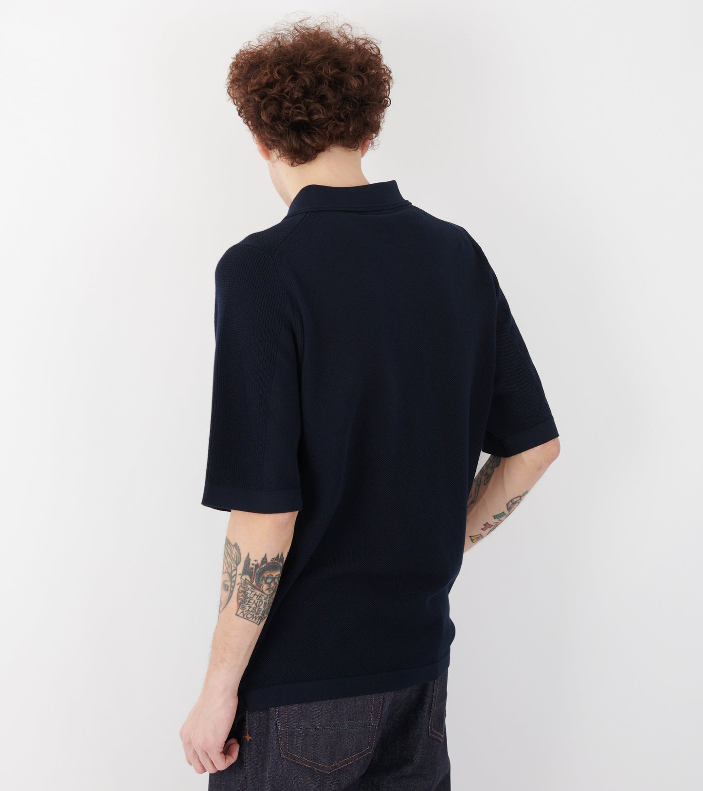 Cotton Knit Waffle S/S Polo Navy