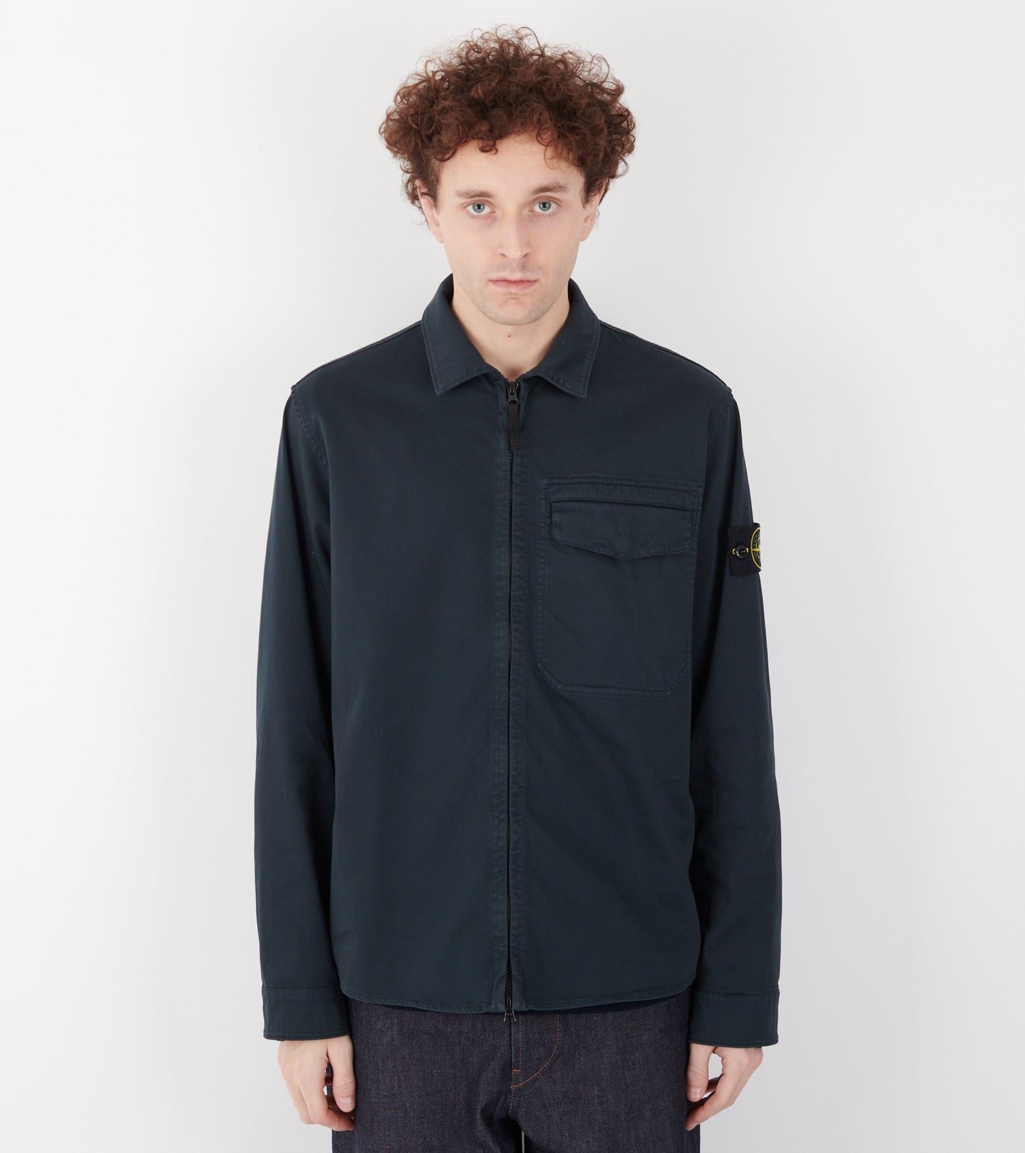 Cotton Zip Overshirt Navy