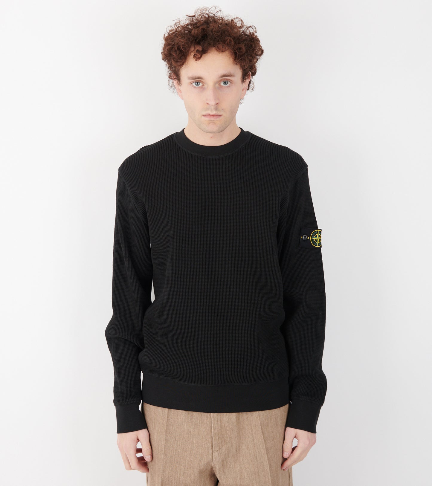 Waffle Cotton Sweatshirt Black